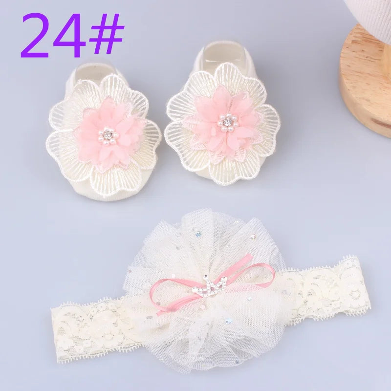 1 Set Newborn Bow Gift Cute Flowers Headband Socks