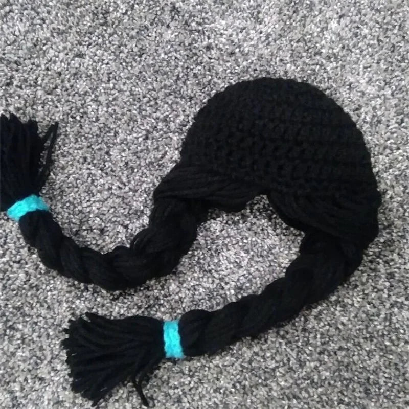 Baby Hair Pigtail Wig Cap Hand Knitted for Girls Photography Props