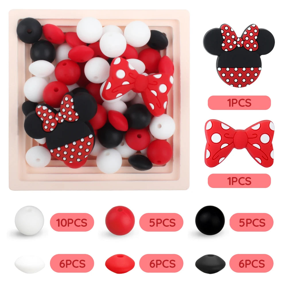 40Pcs/Set Silicone Beads Baby Teething Beads Set Bowknot Mouse