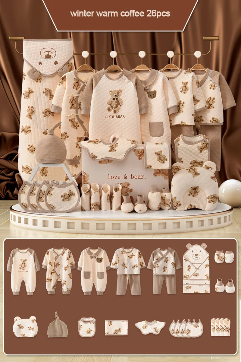 20/22/24/26pcs Cartoon Bear Newborn Baby Clothes Set Cotton Baby Boy Girl Clothes Suit Newborn Gift Baby Shower Gift No Box