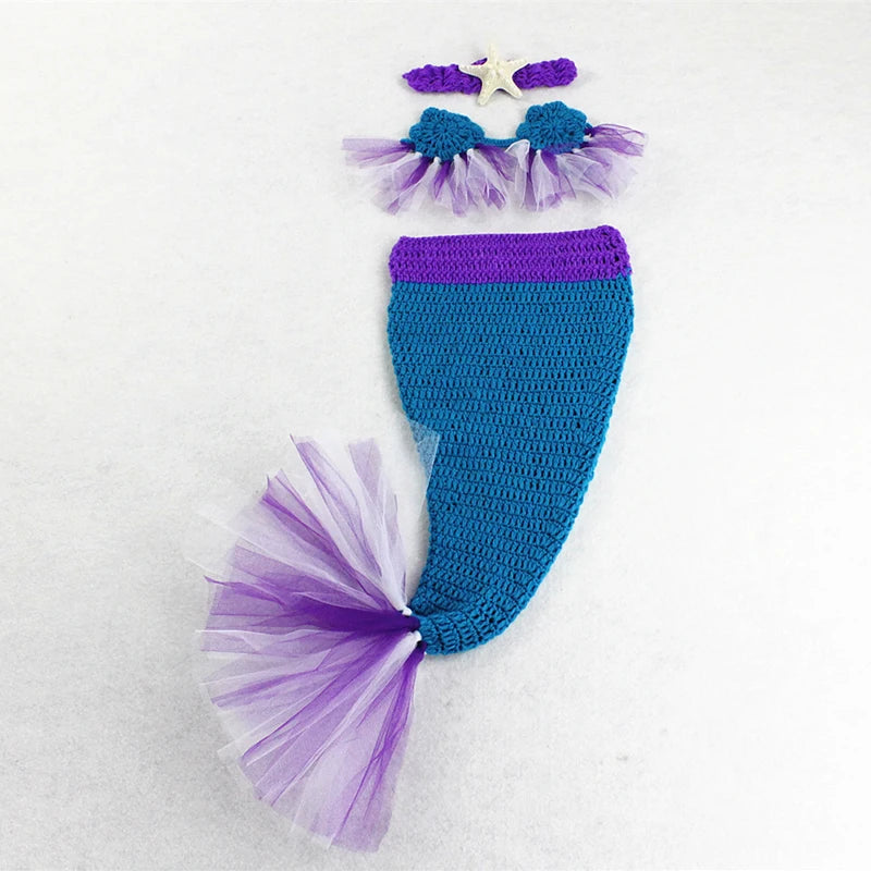 New Baby Girl Knitted Mermaid Costumes Tutu Mesh Lace