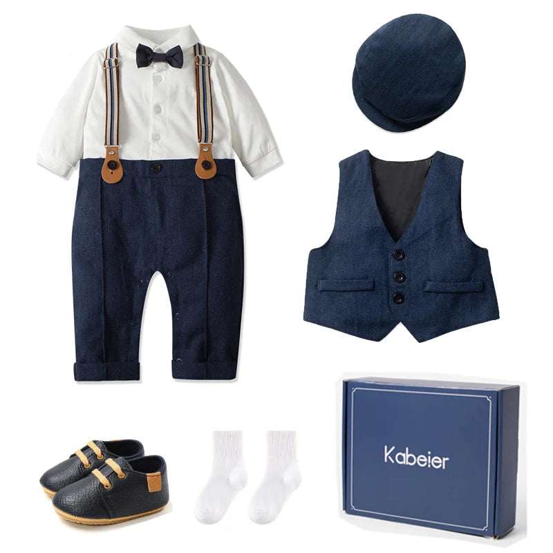 Newborn Gift Set Gentleman Romper Clothes Suit with Box 3 6 12 Months