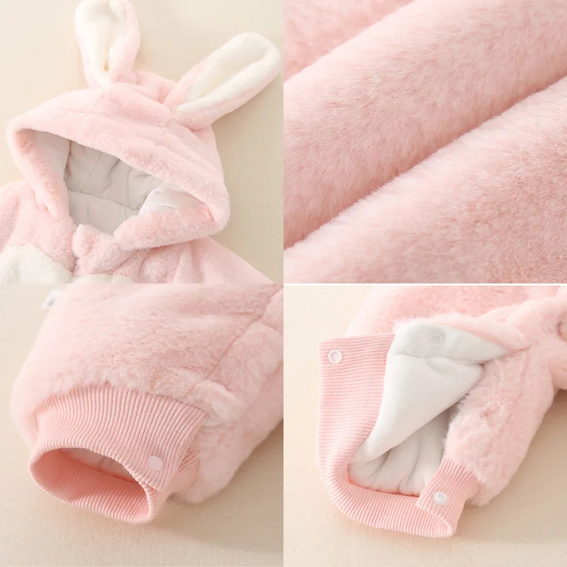 2022 Baby Rompers Winter Fleece Jackets for Baby Girls Fashion Cute Hooded Thicken Coat Newborn Warm Jumpsuit Children Outerwear