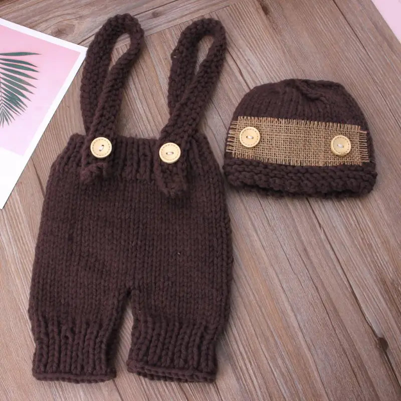 Newborn Baby Knitted Overalls Hat Crochet Costume