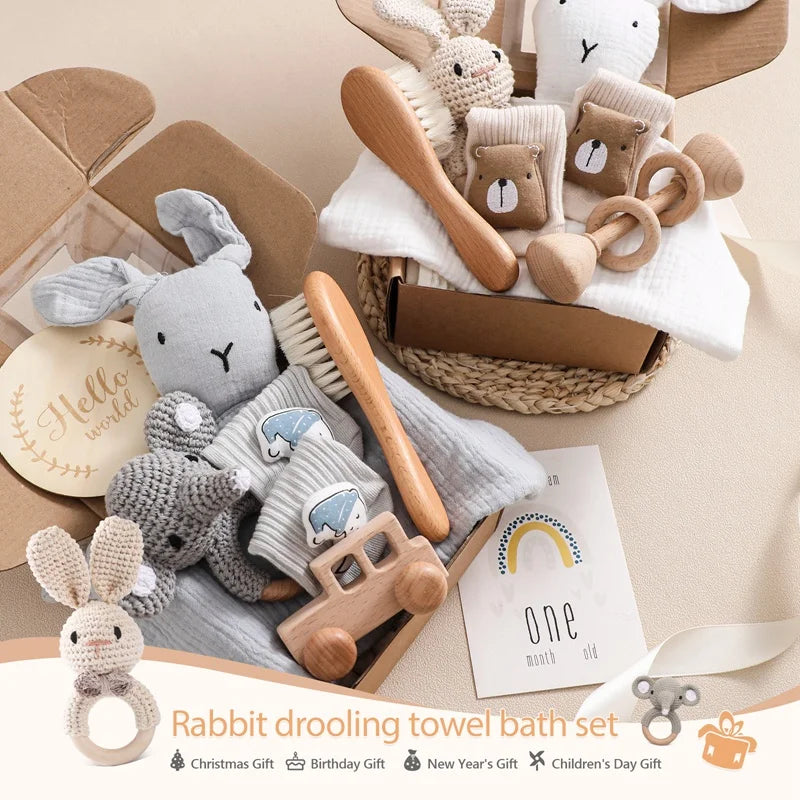 Baby Double Sided Cotton Blanket Newborn Bath Set Gifts Box