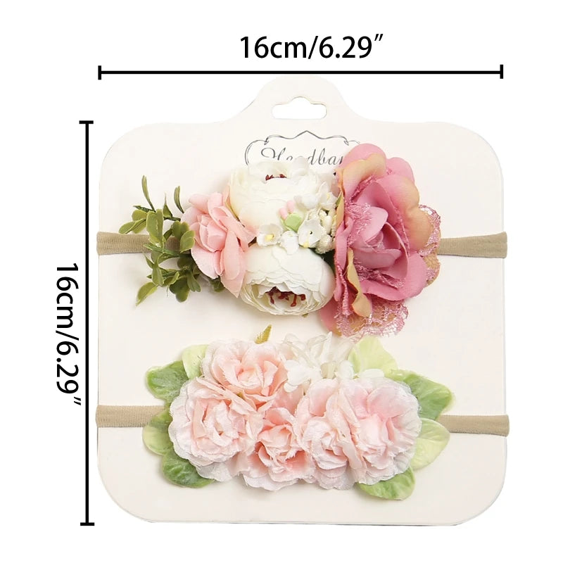 2pcs/set Simulation Flower Baby Headbands Soft Elastic Nylon
