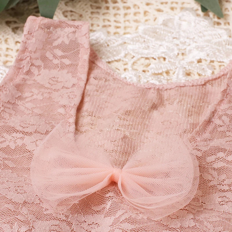 Lace Romper with Ear Hat Dusty Pink Baby Girl Photography Clothes