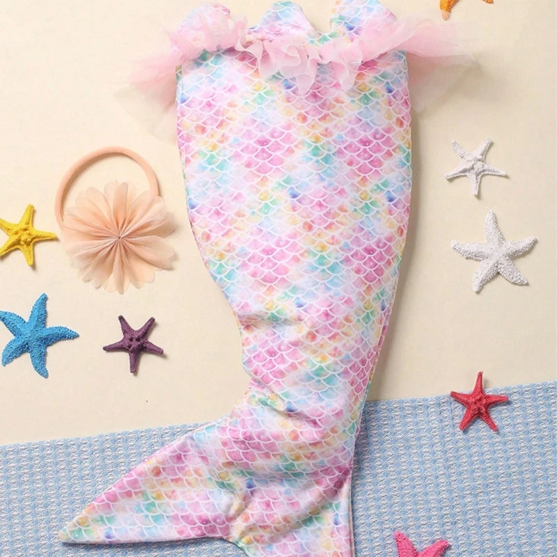 1 Set Baby Studio Photo Shooting Clothes Little Girls Mermaid Costume Flower Headband Kit Newborn Photography Props Accessories