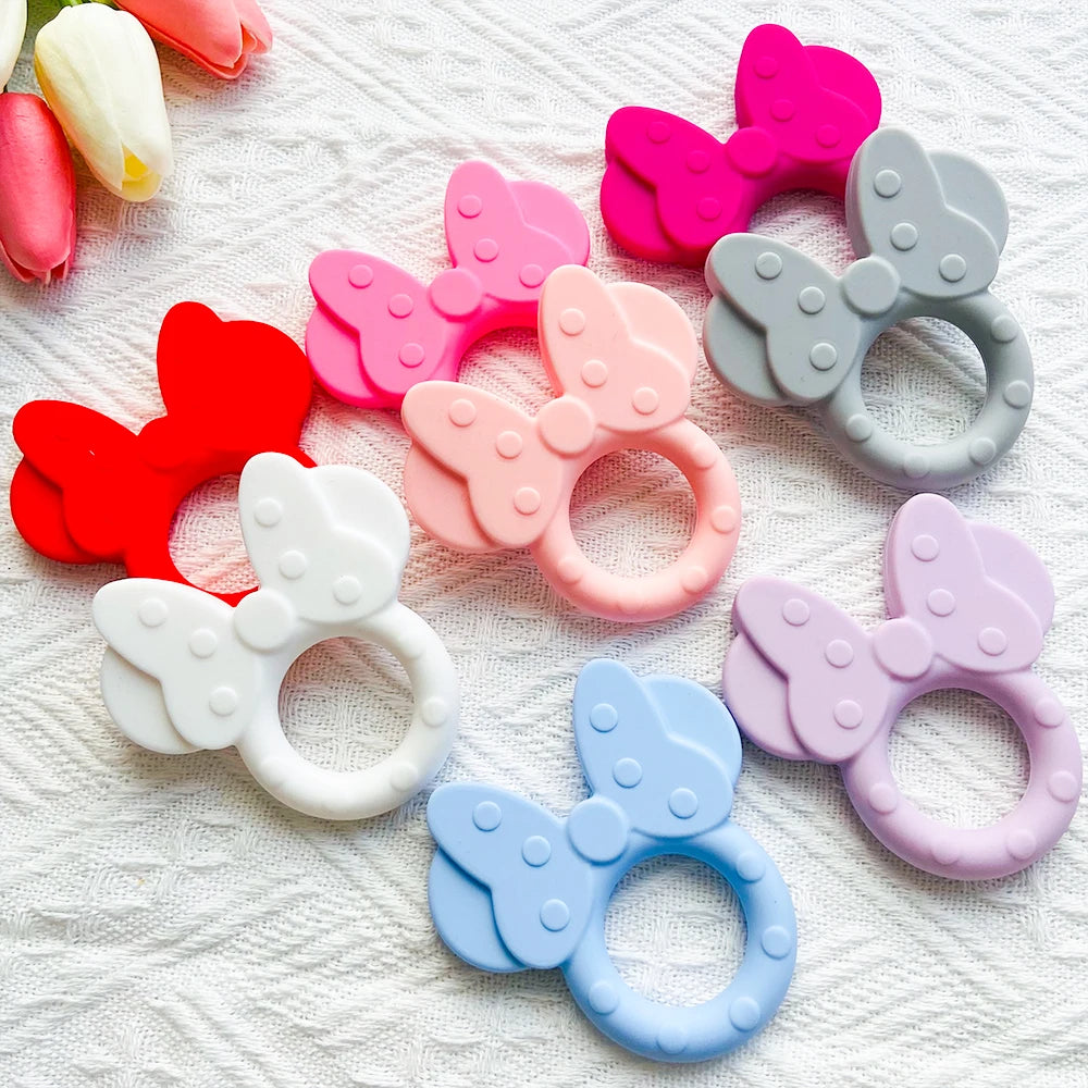 1PC Silicone Teether Cartoon Mouse Head Animal Food Grade Silicone Teething Toys For Teeth Tiny Rod Baby Teether Gift