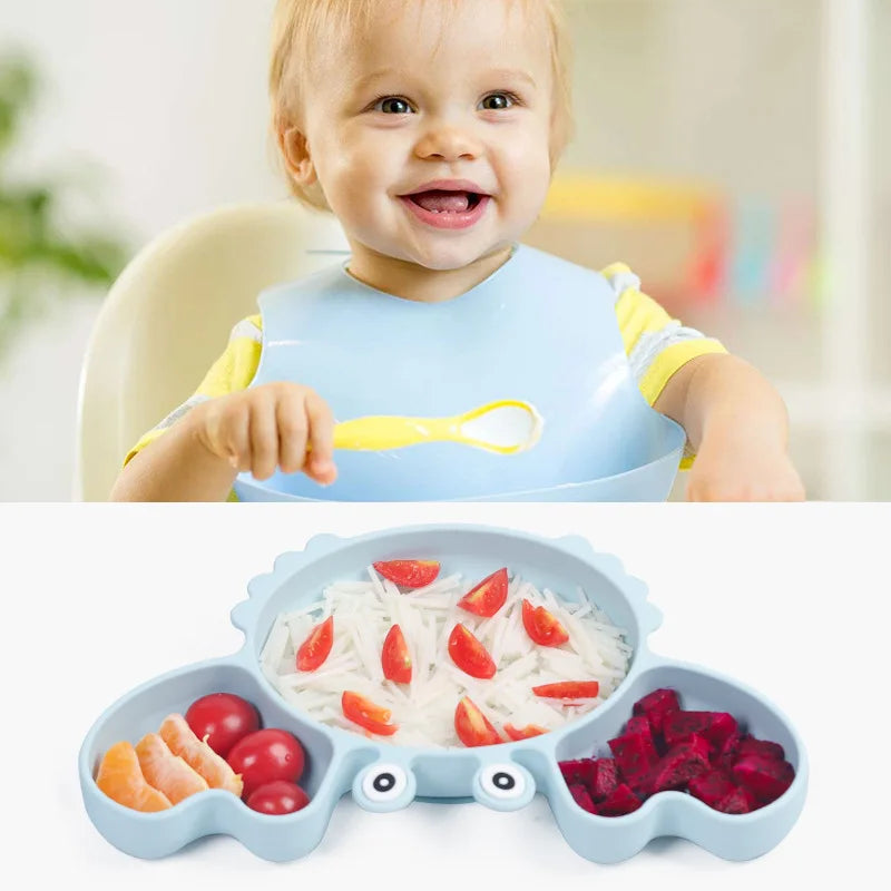9Pcs Baby Silicone Non-Slip Suction Bowl Plate Spoon Waterproof Bib Cup Set