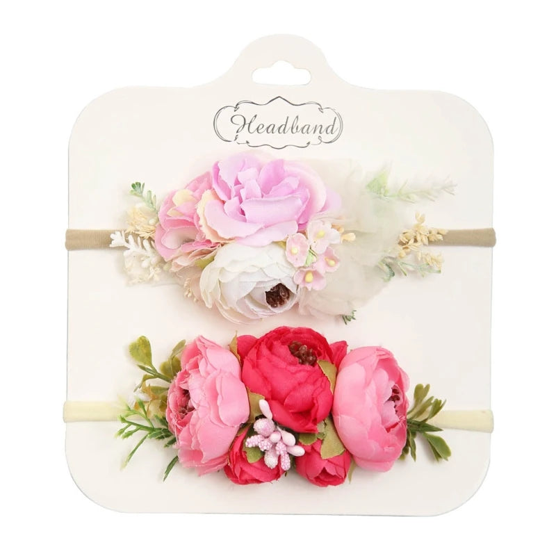 2pcs/set Simulation Flower Baby Headbands Soft Elastic Nylon