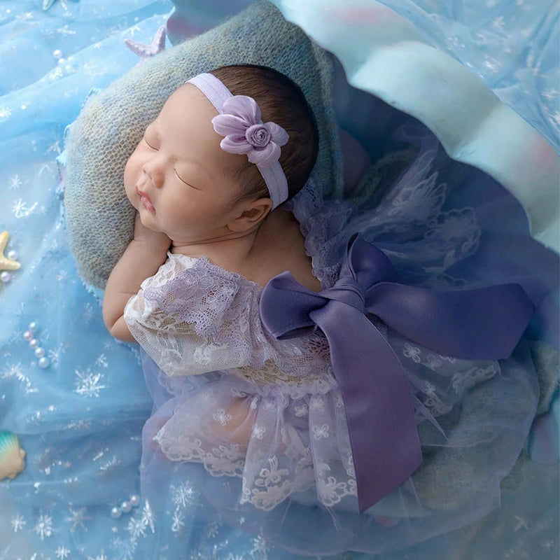 ❤️Newborn Clothing Headband+Lace Jumpsuits 2Pcs/set Baby Photo Props