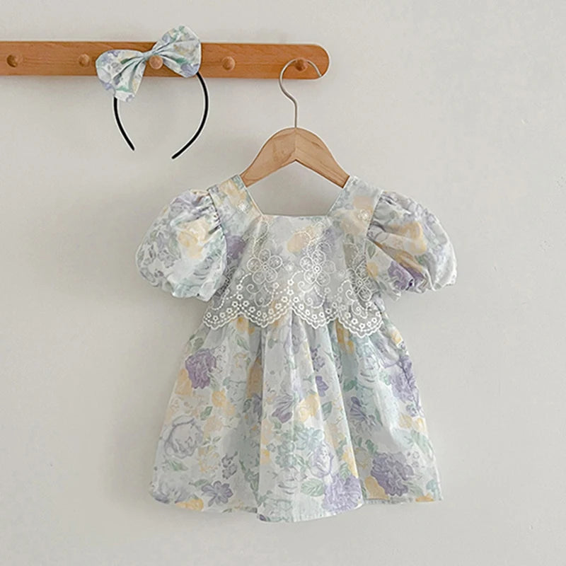Flower Printed Toddler Baby Girls Sister Dress Summer