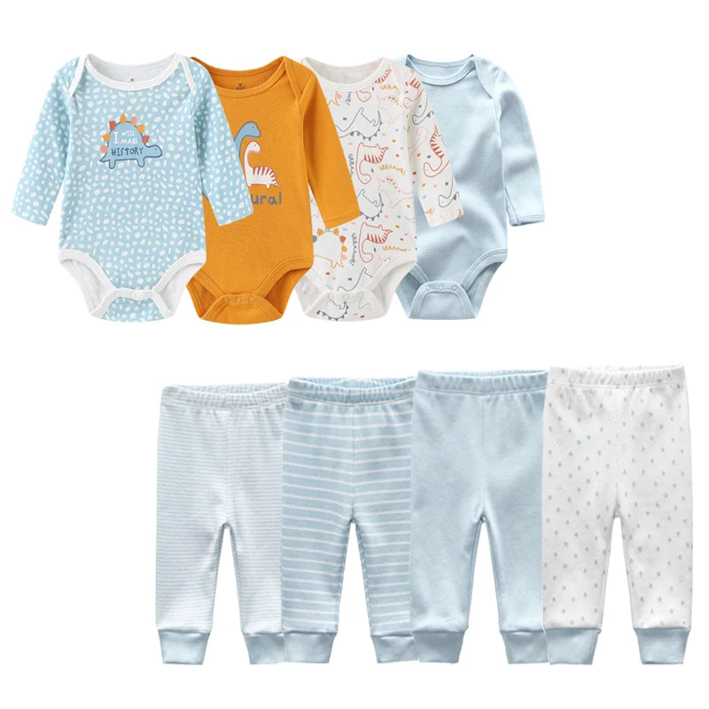 100% Cotton Bodysuits+Pants Sets 6/8Pieces Newborn