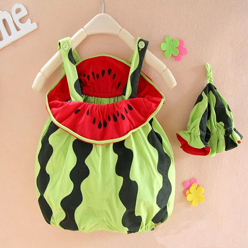 Summer Baby Watermelon Rompers+Hat Costume