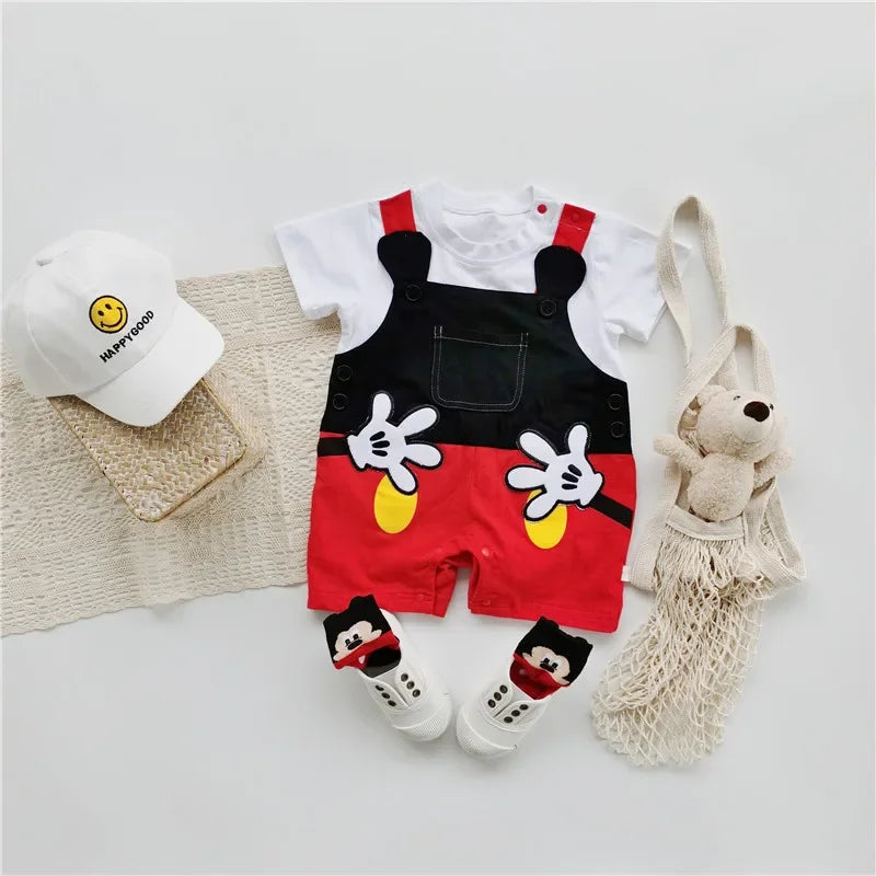 Summer Newborn Baby Jumpsuit Socks Set Cartoon Mickey Mouse