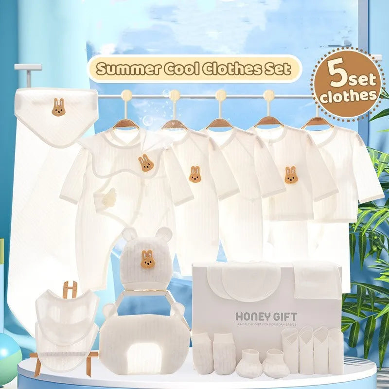 21/25pcs 100% Pure Cotton Summer Bunny Newborn Baby Clothes Set Baby Boy Girl Rabbit Pattern Clothes 0-6M Baby Gift With Box