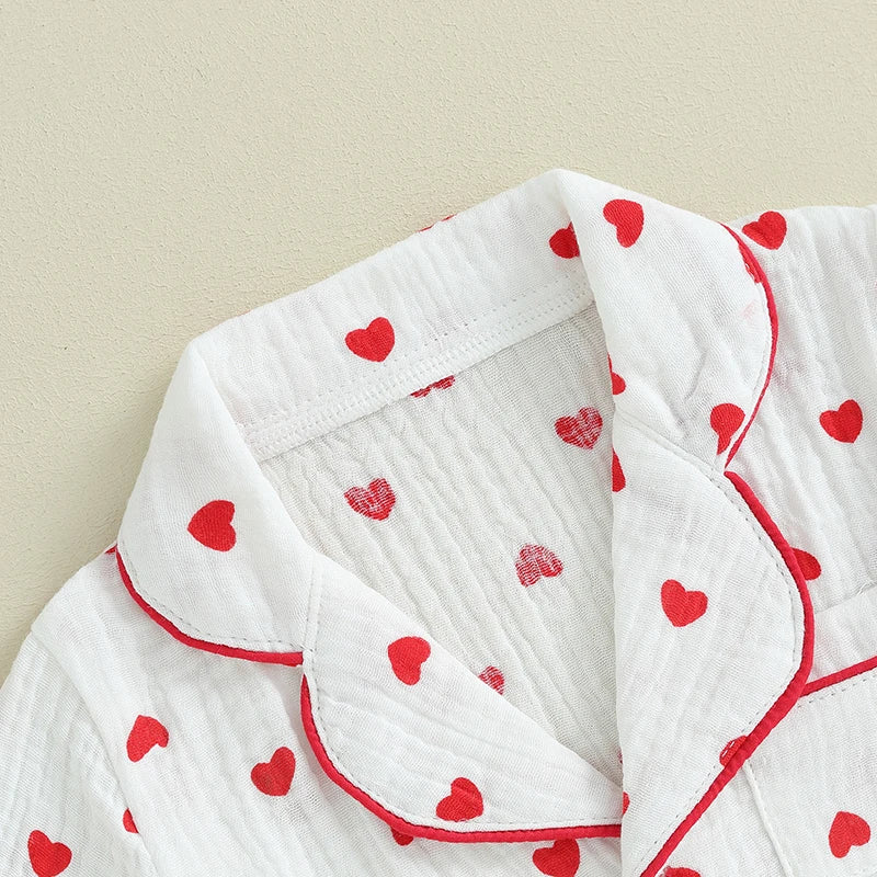 Toddler Baby Girl Valentine s Day Heart Print Pajamas Set