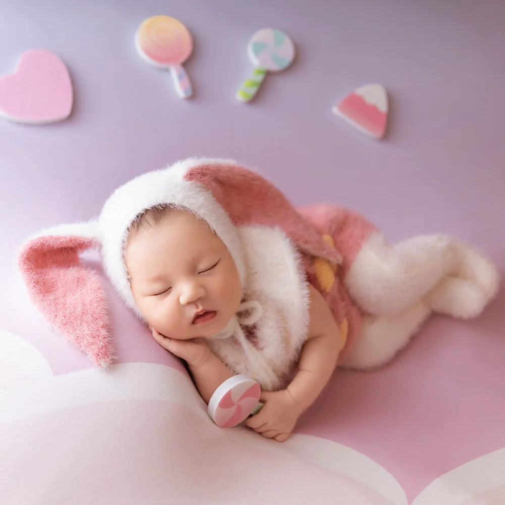 Newborn Cute Bunny Knitted Wool Jumpsuit Lop Rabbit Hat Outfit