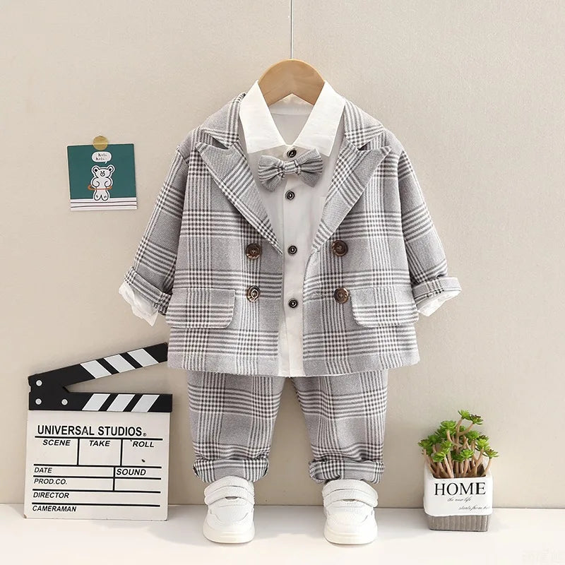 Autumn 0-5-year-old baby lattice long sleeve gentleman suit