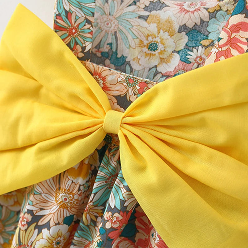 2Piece Flowers Cute Princess Baby Dresses+Sunhat Kids Dress