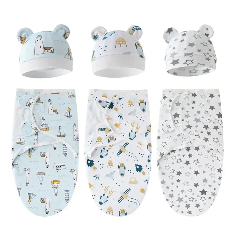 2023 New Spring Summer Newborn Baby Boys Girls Cotton Soft Sleeping Bag With Hat Set Swaddle Thin Breathable For 0-6 Months Baby