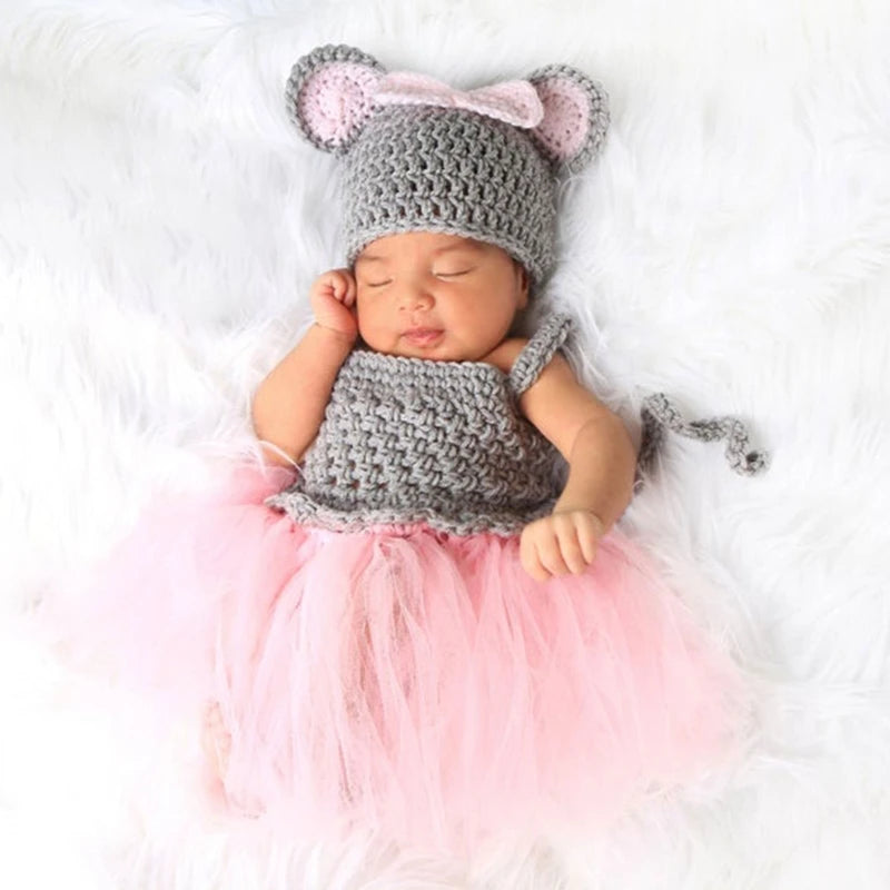 2 Pcs/Set Newborn Baby Knitted Mesh Tutu Skirts Hat