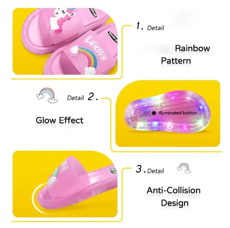 Toddler Cartoon Unicorn Print Lighted Slippers