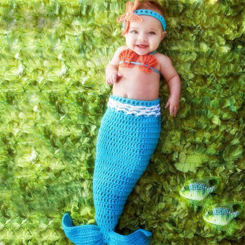New Baby Girl Knitted Mermaid Costumes Tutu Mesh Lace