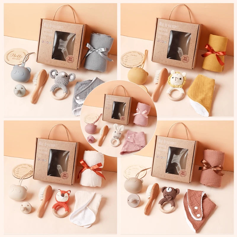 Baby Bathing Mouth Water Towel Pacifier Set Full Moon Milestone Cards Gifts