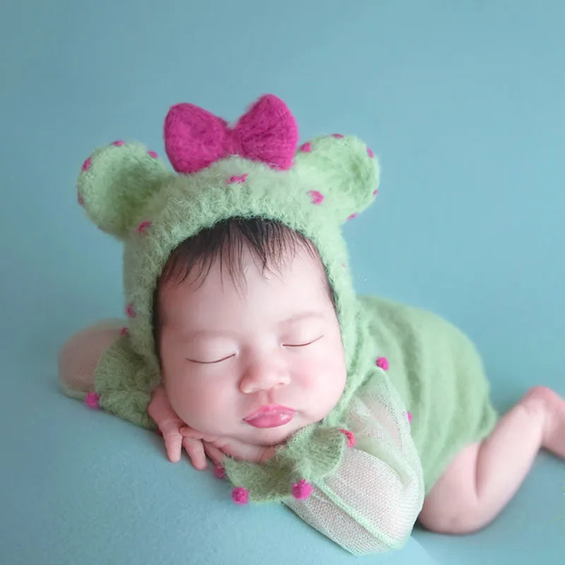 Newborn Photography Clothing Cute Knit Hat+Jumpsuit 2Pcs/set