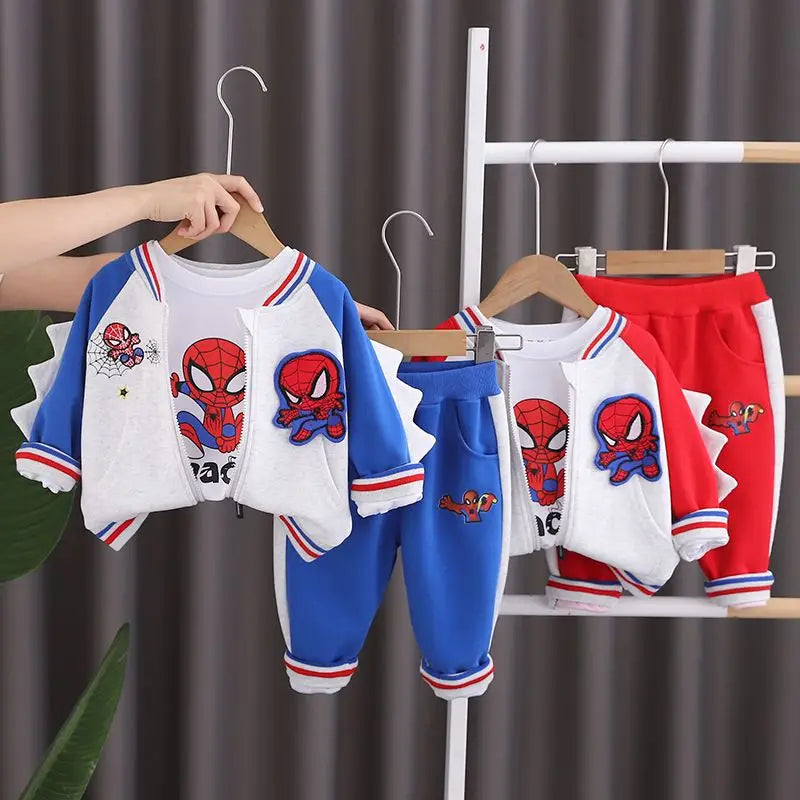 2024 Spring Autumn New Kid Spiderman Suit Baby Boy Cartoon Baseball Uniform Jacket Tee Pants 3Pcs Children Casual Tracksuits Set