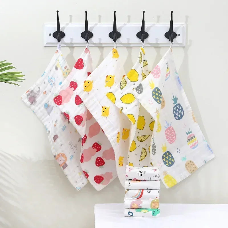 1Pcs Muslin 6 Layers Pure Cotton Gauze Soft Baby Towels Cute Cartoon Baby Face Towel Handkerchief Bathing Washcloth Wipe 25*25CM