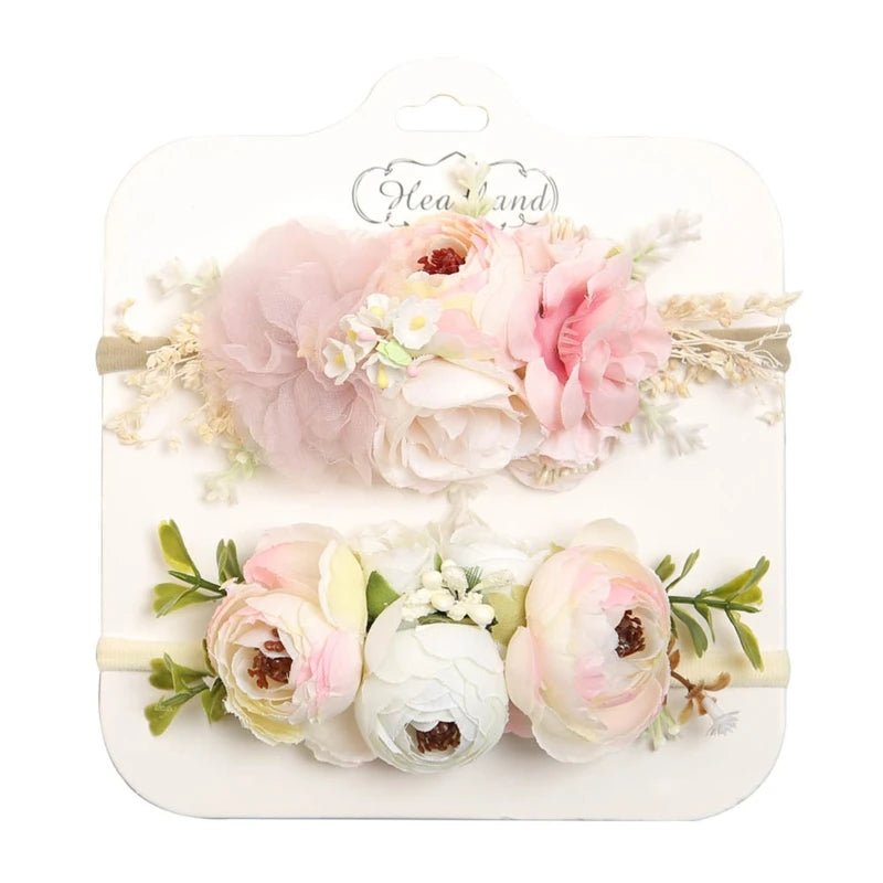 2pcs/set Simulation Flower Baby Headbands Soft Elastic Nylon
