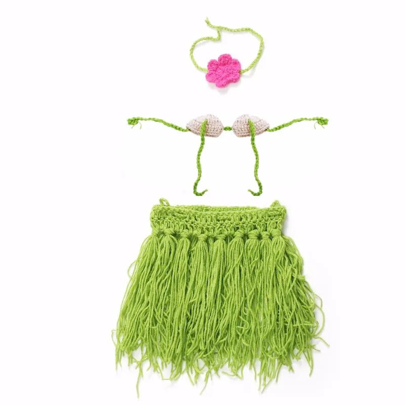 Newborn Cute Beach Grass Skirt Suit Crochet Knit