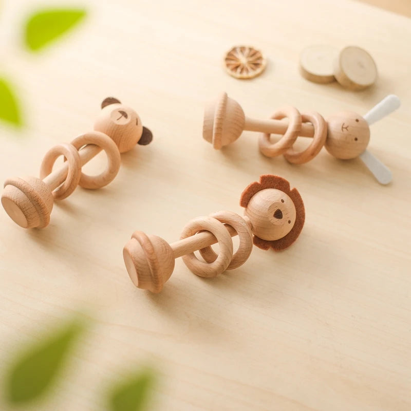 1pc Baby Wooden Teether for Newborn Animal Rattle Toys 0 12 Months Baby Wooden Accessory Cartoon Novel Baby Care Teether Toys