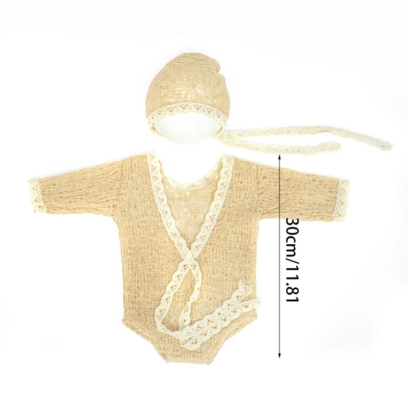 Knitting Mohair Photography Props Baby Outfits with Headwear