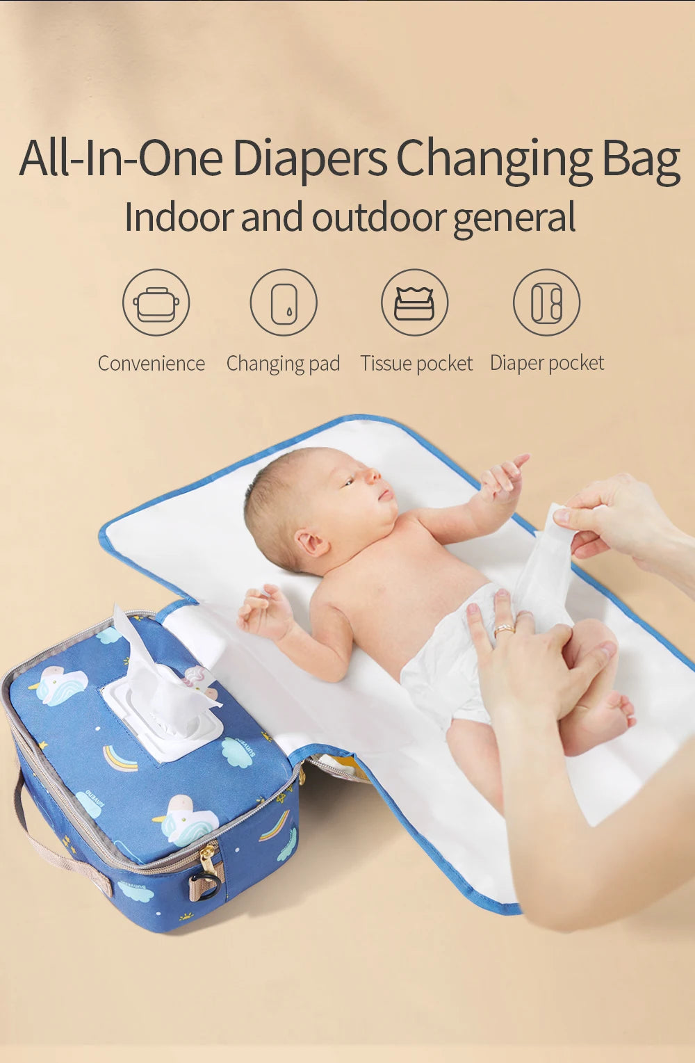 2in1 Portable Diaper Changing Bag Waterproof Changing Pad
