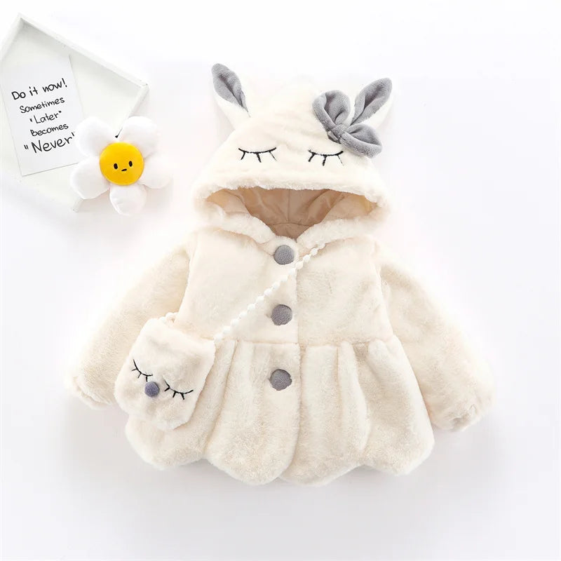 6 12 18 24 36 Months Baby Plush Jacket Cute Rabbit Ears Christmas Princess Girls Coat Keep Warm Hooded Outerwear Kids Clothes