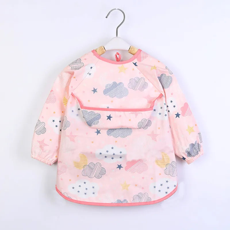 Baby Kids Toddler Long Sleeve Scarf Waterproof Art Smock Feeding Bib Apron Pocket Infant