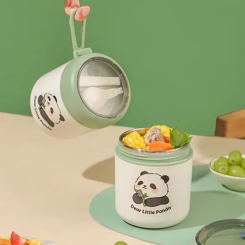 530ML Vacuum Thermal Lunch Box with Spoon Portable Stainless Steel Thermos Soup Panda Cup Food Container Bento Box for Kids