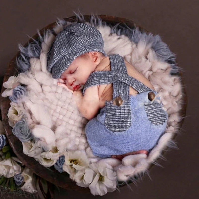 2pcs Baby Long Pants Vintage Hat Photo Romper