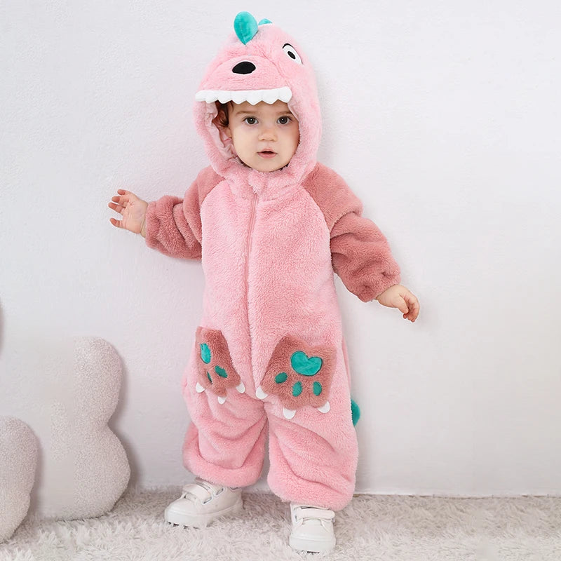 Lovely Dinosaur Newborn Baby Bodysuit Plush Soft Warm