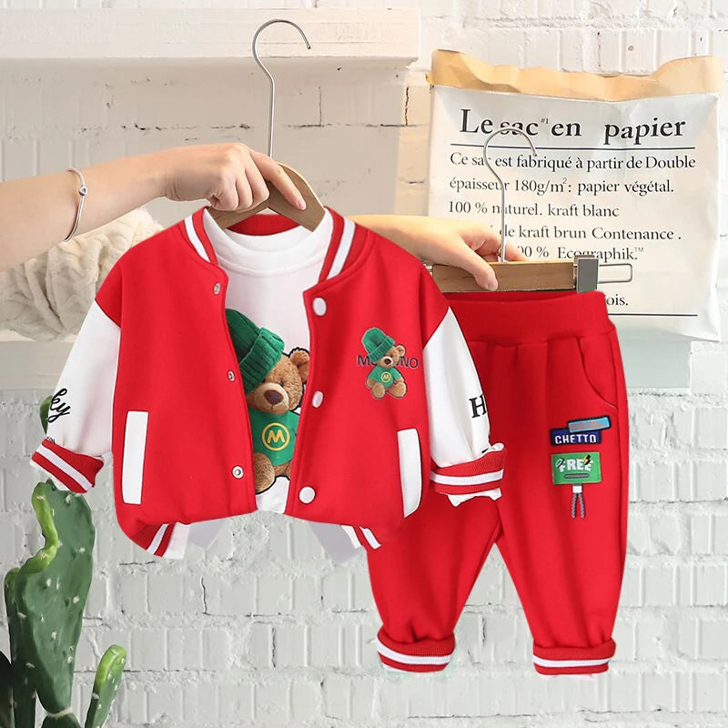 0-4 years Cute car baby suit striped three-piece sports suit