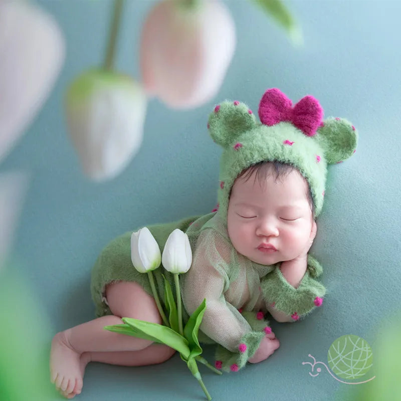 Newborn Photography Clothing Cute Knit Hat+Jumpsuit 2Pcs/set