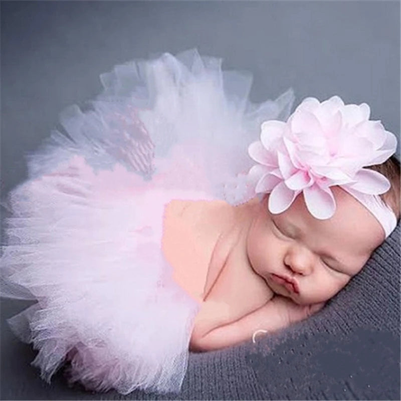 Newborn Hairband & Tulle Tutu Skirt Baby Photo Shooting Props