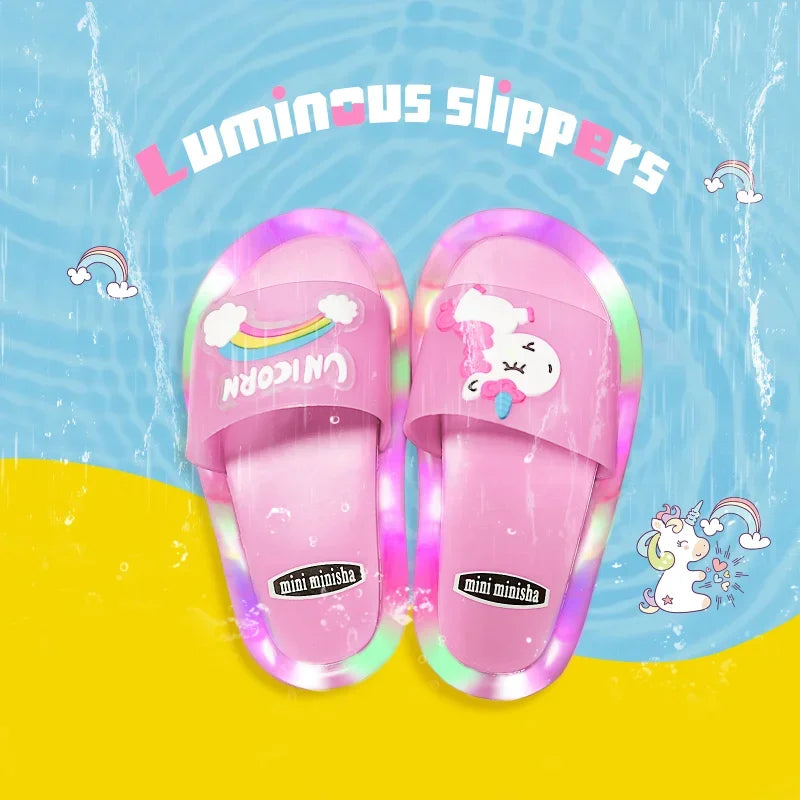 Toddler Cartoon Unicorn Print Lighted Slippers