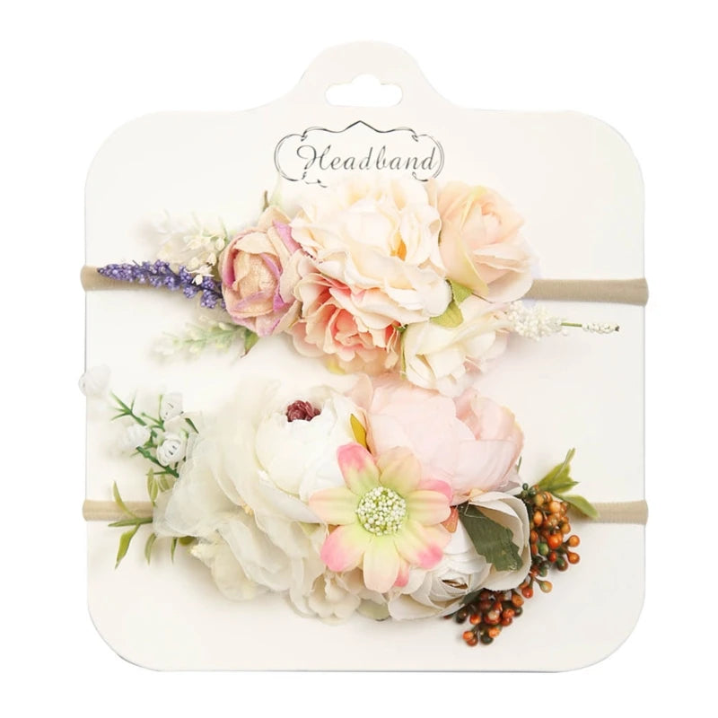 2pcs/set Simulation Flower Baby Headbands Soft Elastic Nylon