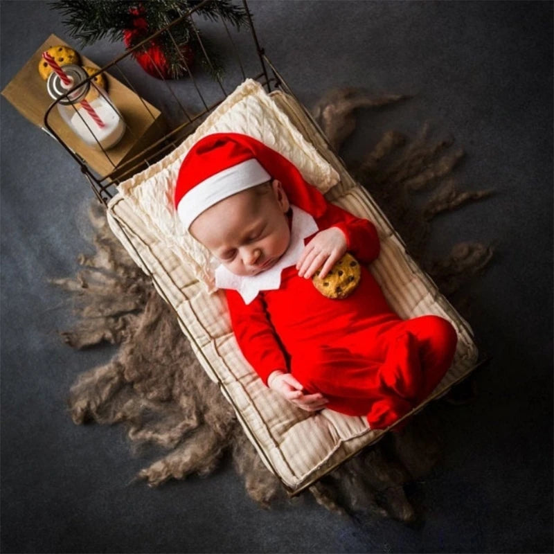 1 Set Newborn Photography Props Clothing Red Baby Romper with Collar Long Tail Hat Set Bodysuit Beanies Kit for Infants
