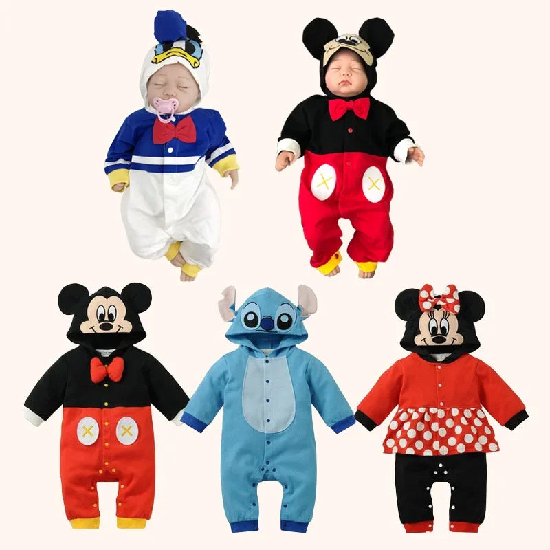 Autumn Newborn Baby Cartoon Minnie Mouse Print Cotton Jumpsuit